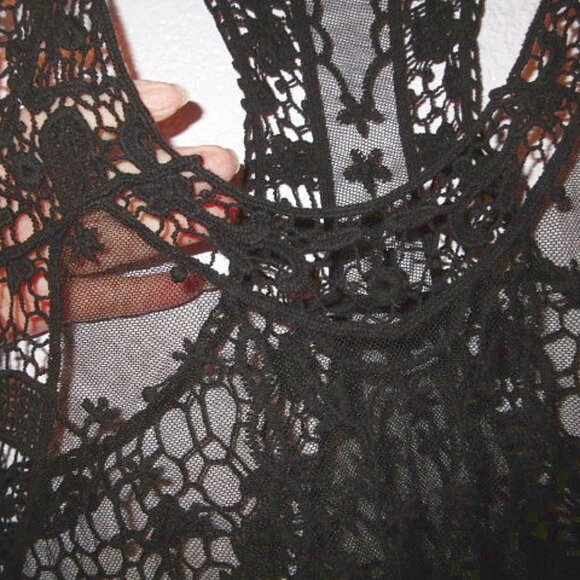 Vtg Y2K Sheer Mesh Tunic Top Size S Crochet Fishnet Racer Steampunk Grunge Goth - Picture 2 of 8